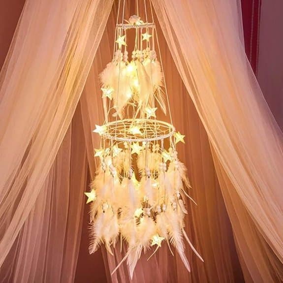 Dremisland White Feather Dream Catcher with LED Lights