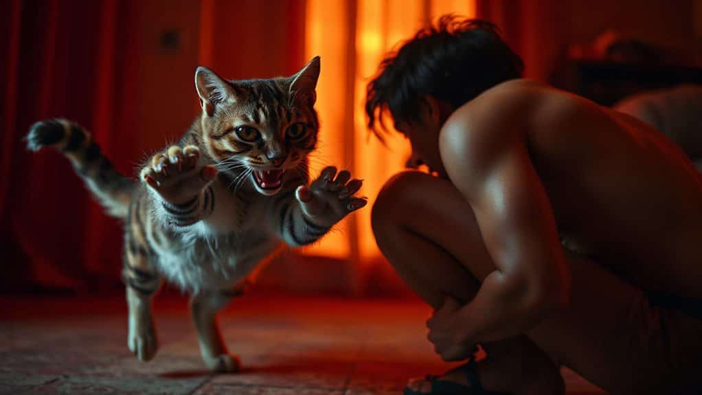 red cat signals urgent danger white cat urges calm