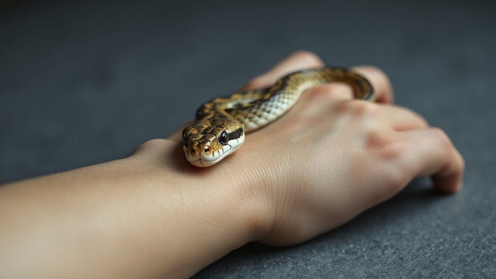snake coils about arm feeling controlled