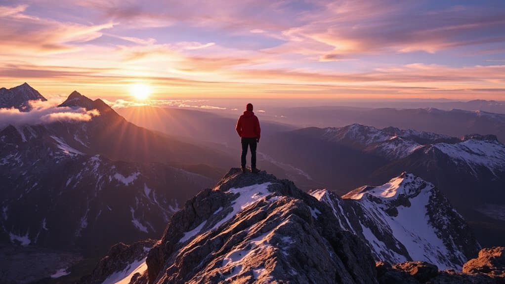standing on a mountain peak achievement clarity